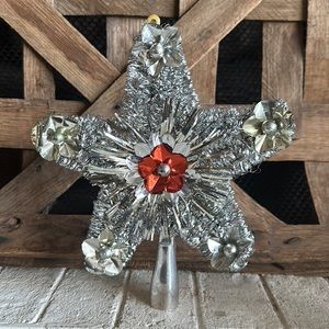Vintage Christmas star tree topper silver tinsel